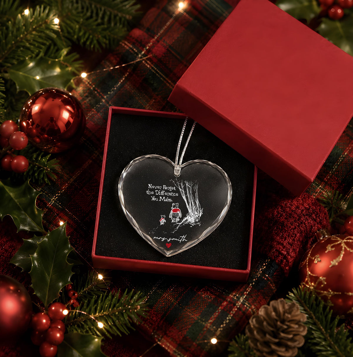 Personalized Crystal Glass Ornament, Round or Heart Shape, Thank You Gift Keepsake