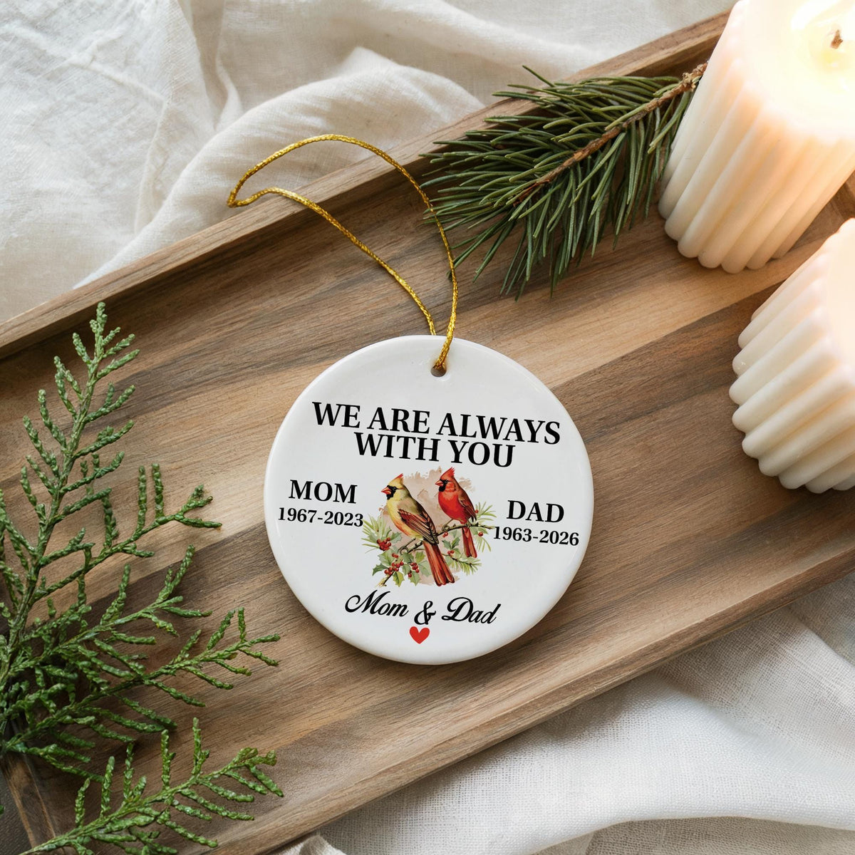 Cardinal Memorial Ornament, Ceramic Remembrance Keepsake, We Are Always With You Sympathy Decoration