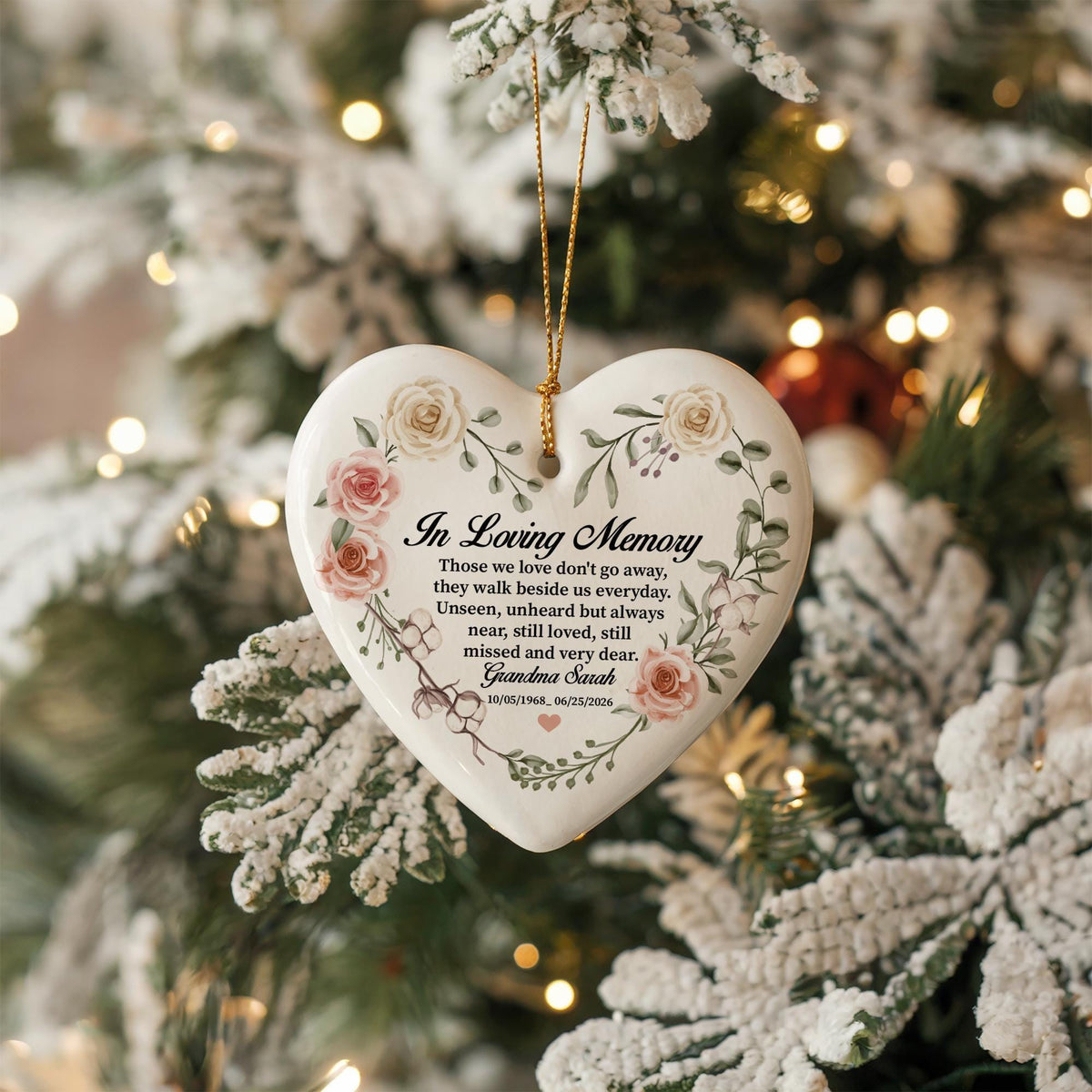Custom Floral In Loving Memory Memorial Ornament, Loss of Loved One Keepsake, Sympathy Gift