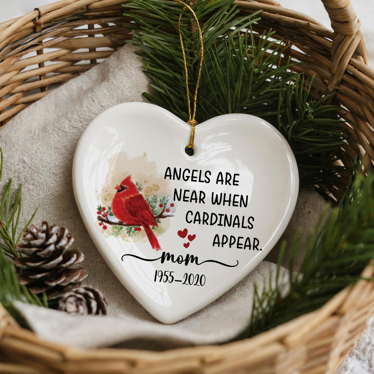 Cardinal Memorial Ornament, Ceramic Keepsake, Loss Sympathy Gift