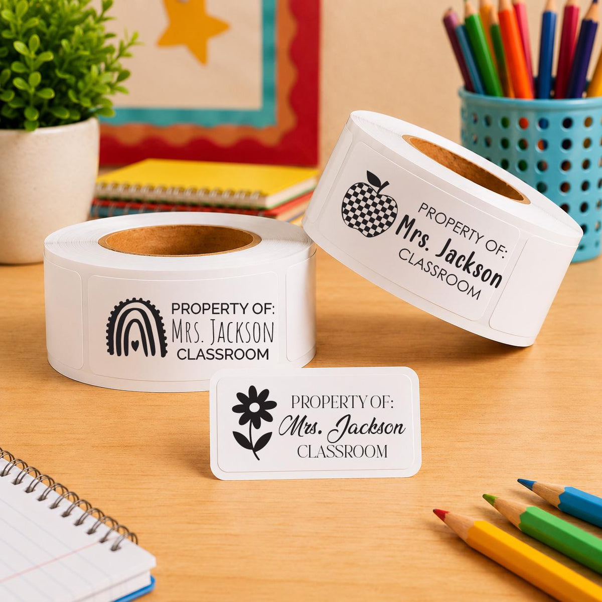 Personalized Teacher Name Labels, Property of Classroom Book Stickers, Custom Supplies (Digital Proof)