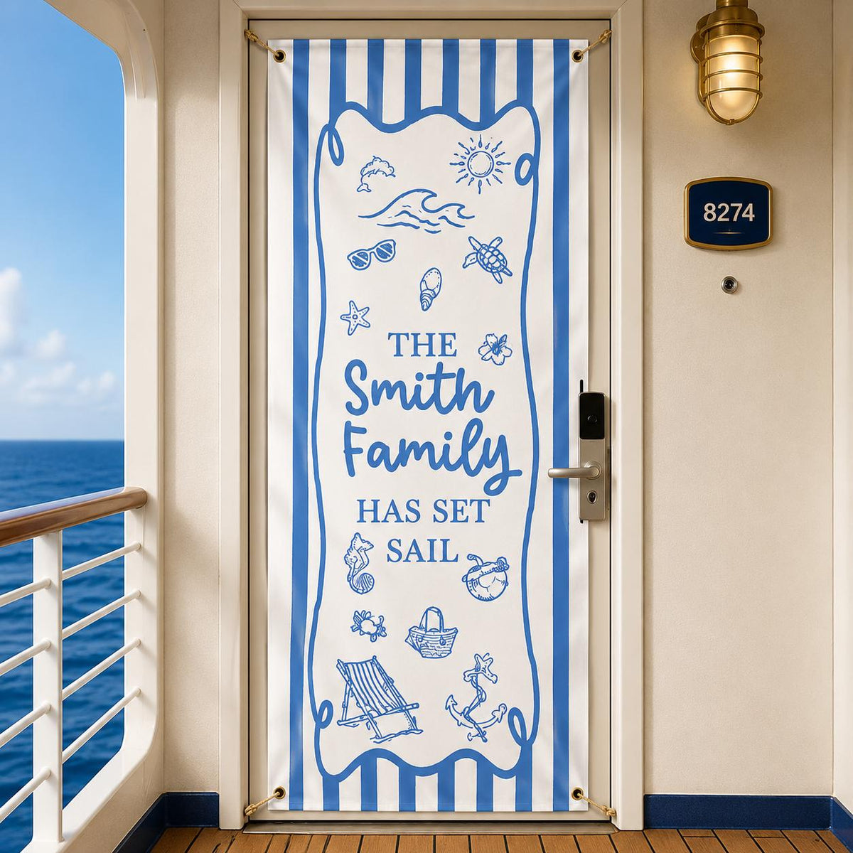 Personalized Nautical Cruise Door Banner, Custom Family Vacation Decor (With Grommets)