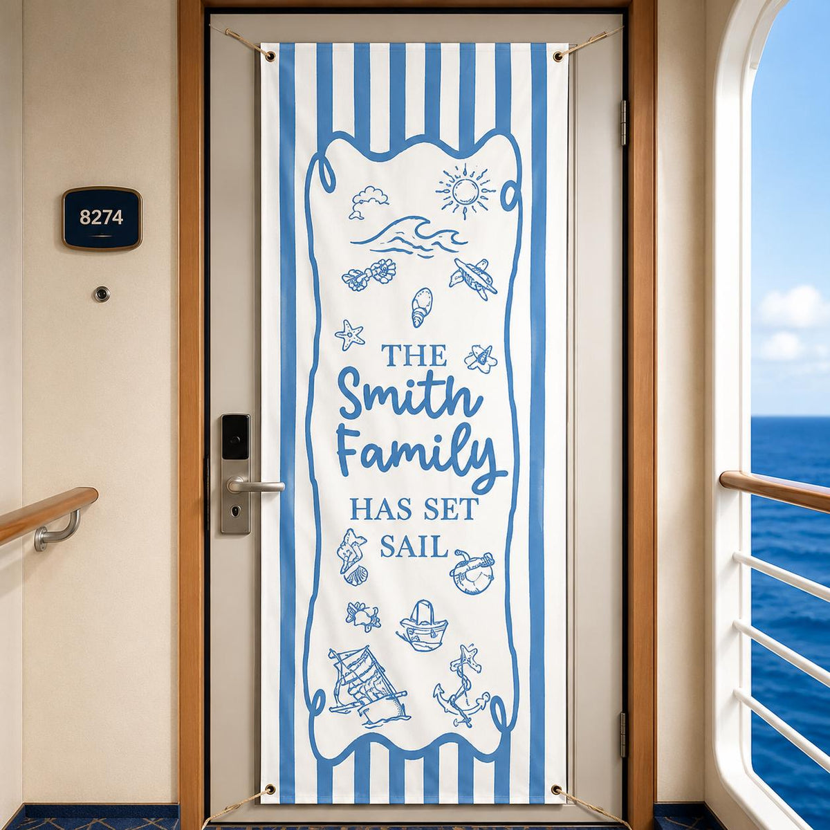 Personalized Nautical Cruise Door Banner, Custom Family Vacation Decor (With Grommets)