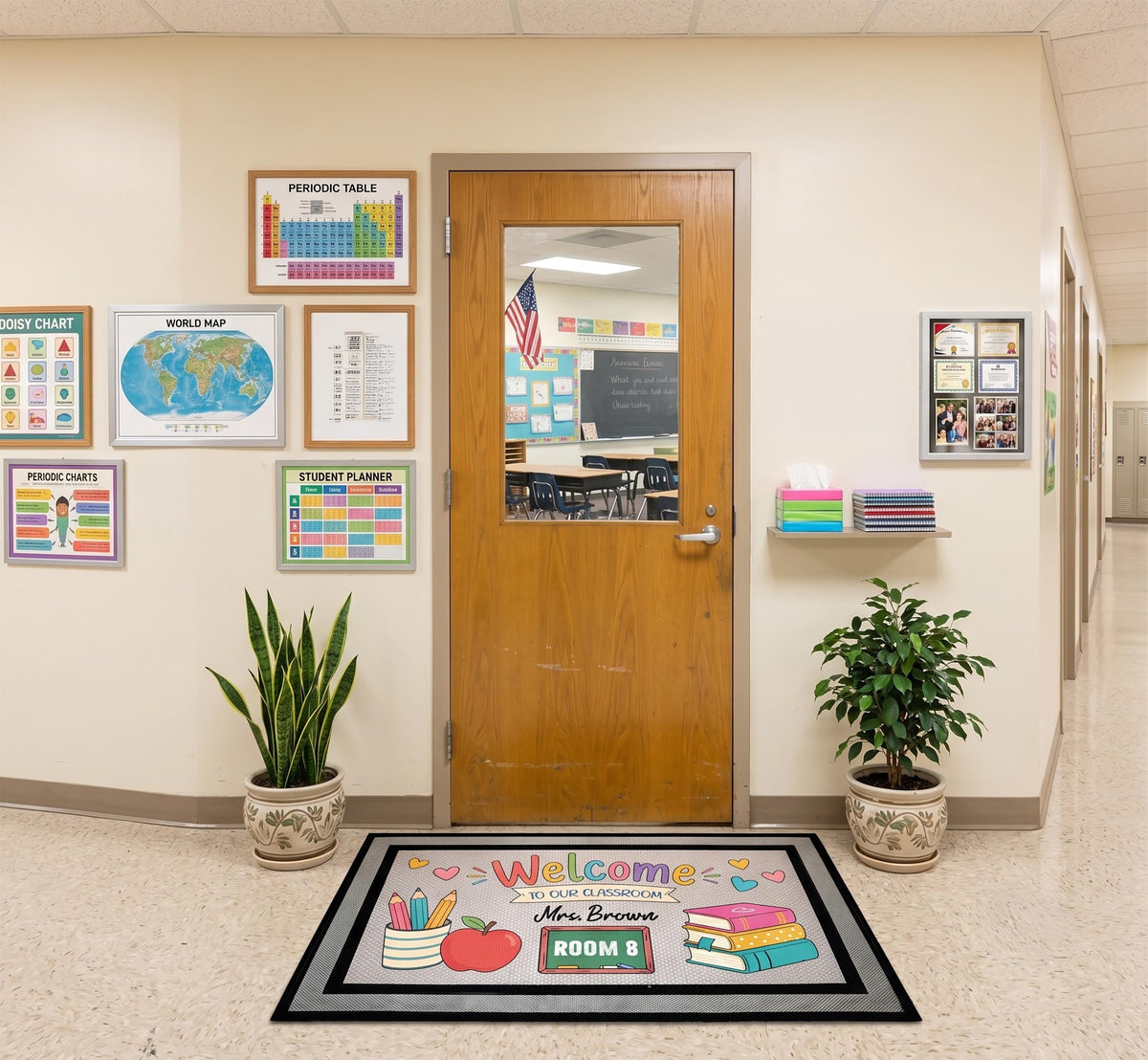 Personalized Teacher Classroom Doormat, Custom Welcome Mat, Teacher Name Sign Room Decor