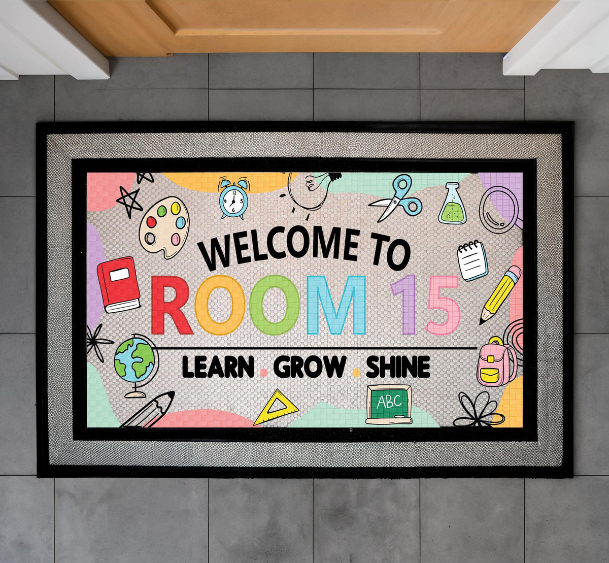 Learn Grow Shine Classroom Doormat, Custom Welcome Mat, Elementary Decor
