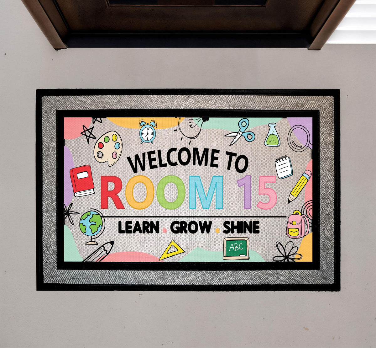 Learn Grow Shine Classroom Doormat, Custom Welcome Mat, Elementary Decor