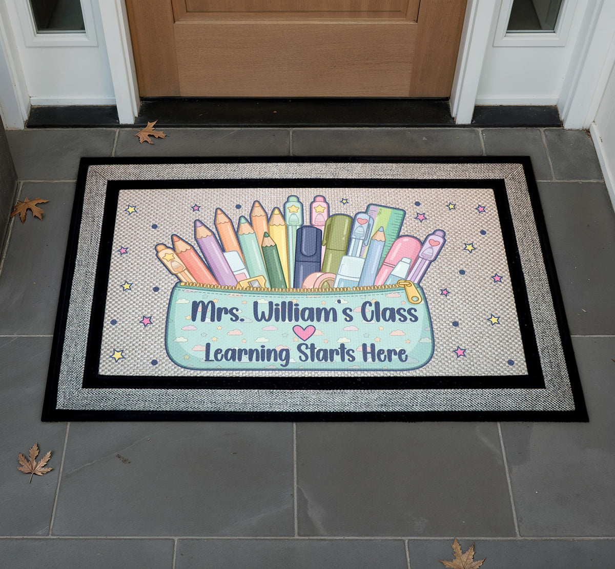 Personalized Teacher Classroom Doormat, Custom Name Back to School Decor