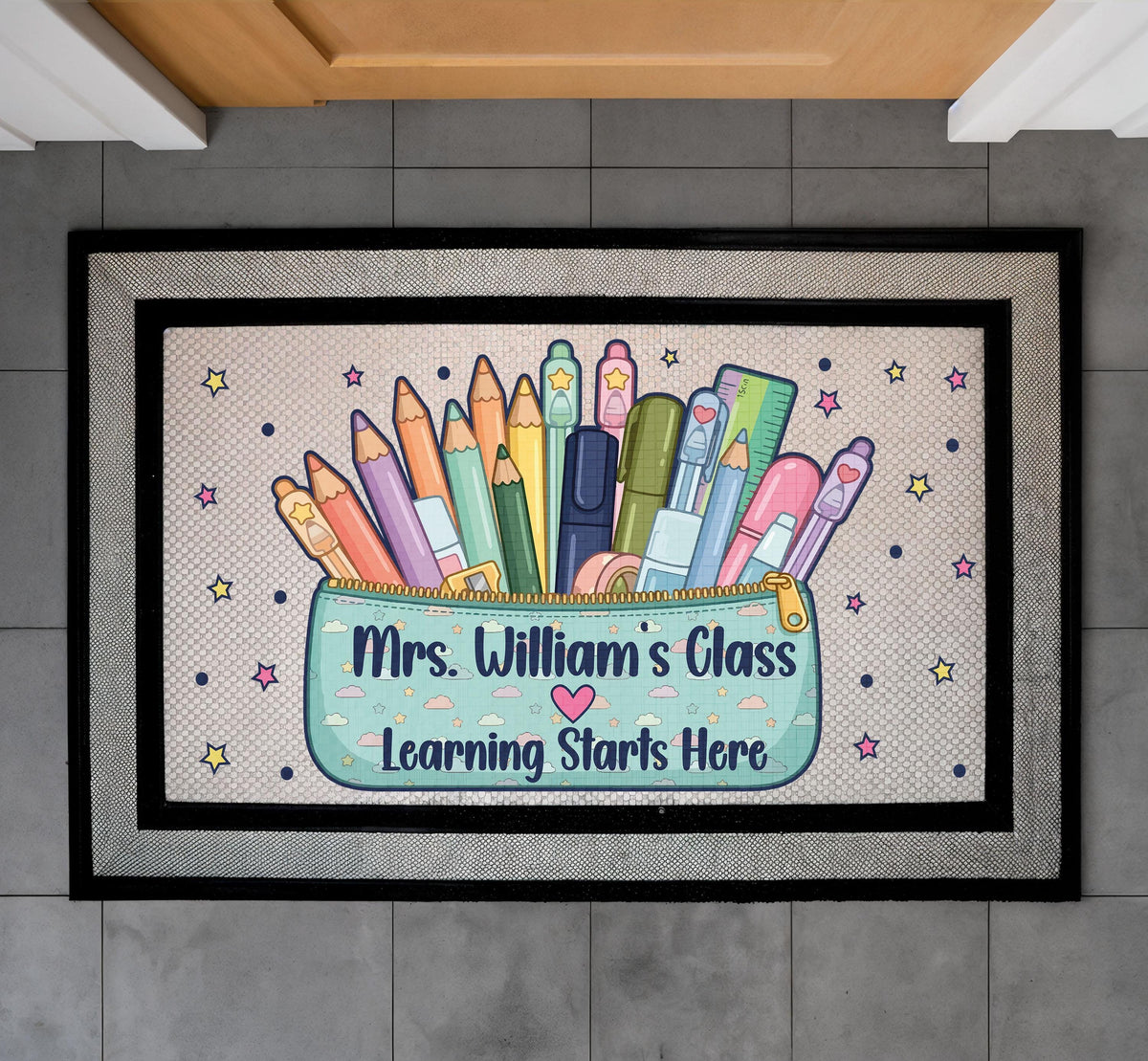 Personalized Teacher Classroom Doormat, Custom Name Back to School Decor