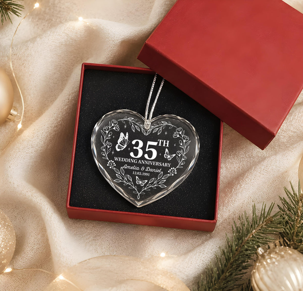 Personalized Coral Anniversary Heart Keepsake Ceramic Ornament