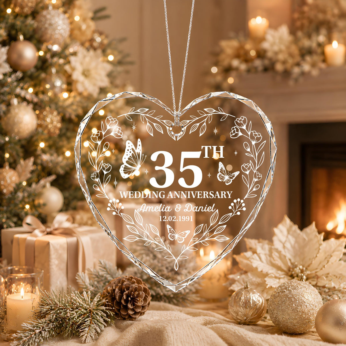 Personalized Coral Anniversary Heart Keepsake Ceramic Ornament
