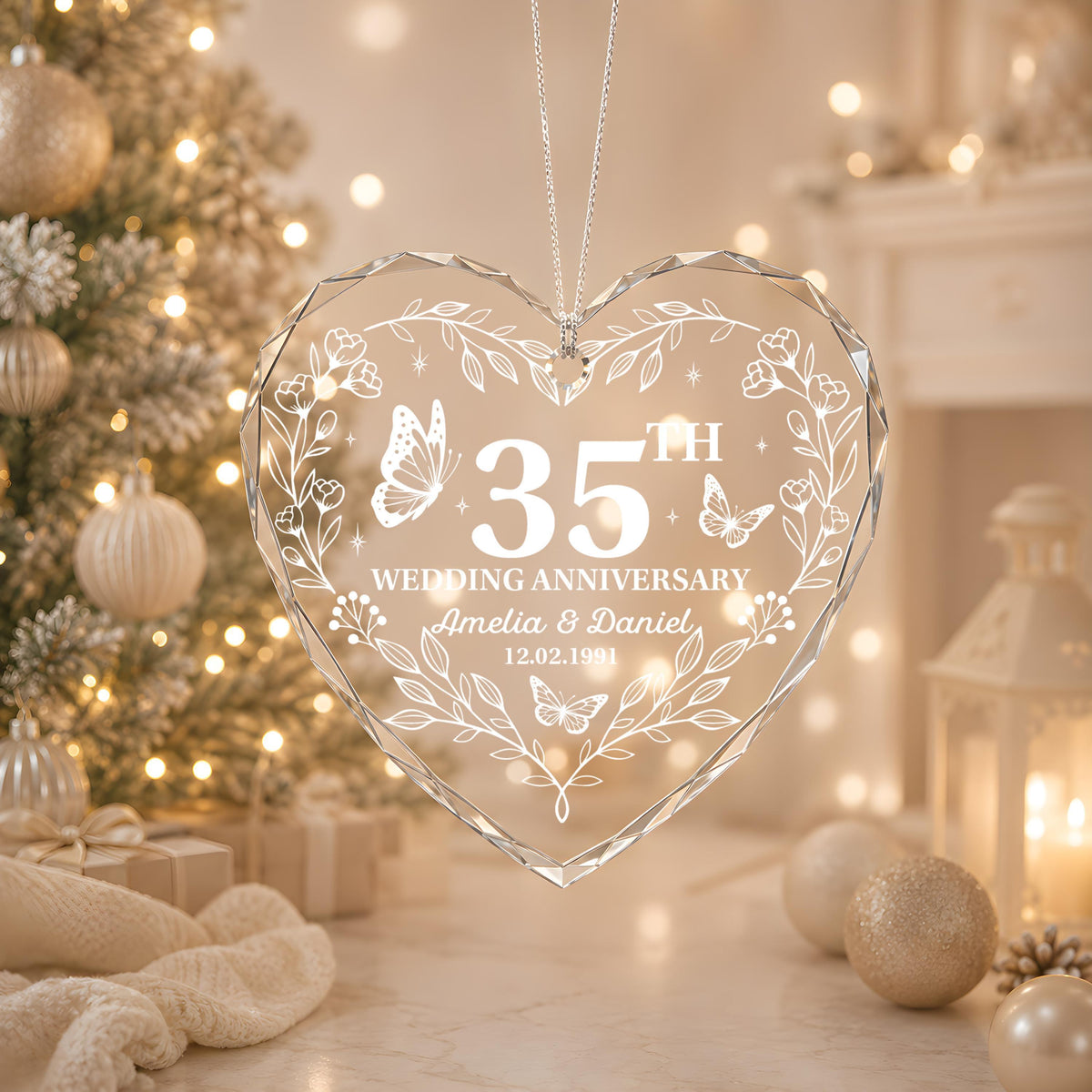 Personalized Coral Anniversary Heart Keepsake Ceramic Ornament
