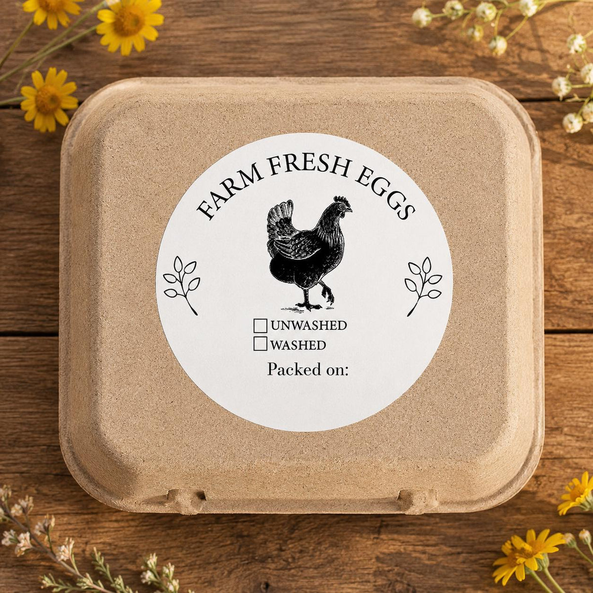 Custom Farm Fresh Egg Carton Labels, Black and White Chicken Coop Stickers