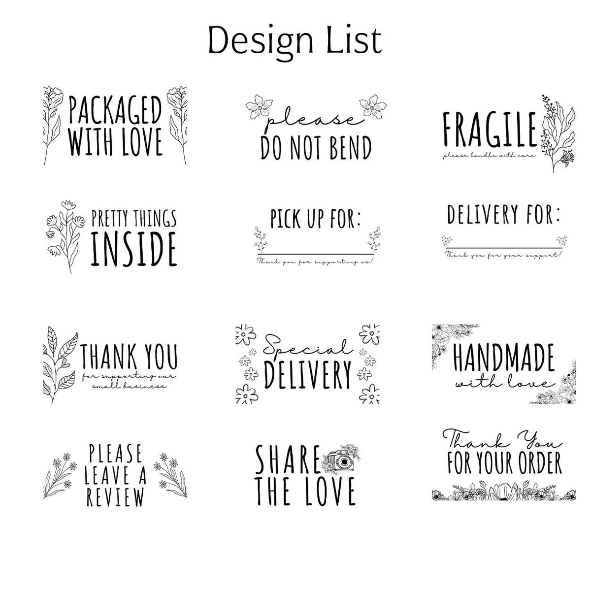 Custom Small Business Packaging Stickers, Floral Thank You and Fragile Labels (Direct Thermal)