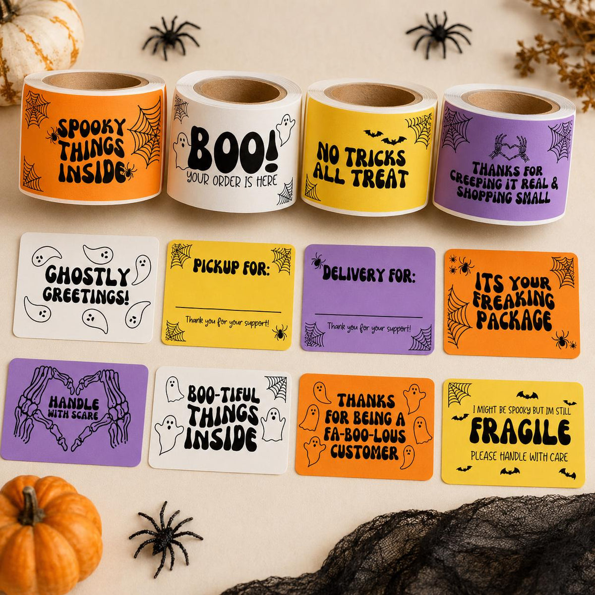 Halloween Thermal Label Rolls, Spooky Small Business Packaging Stickers (Direct Thermal)