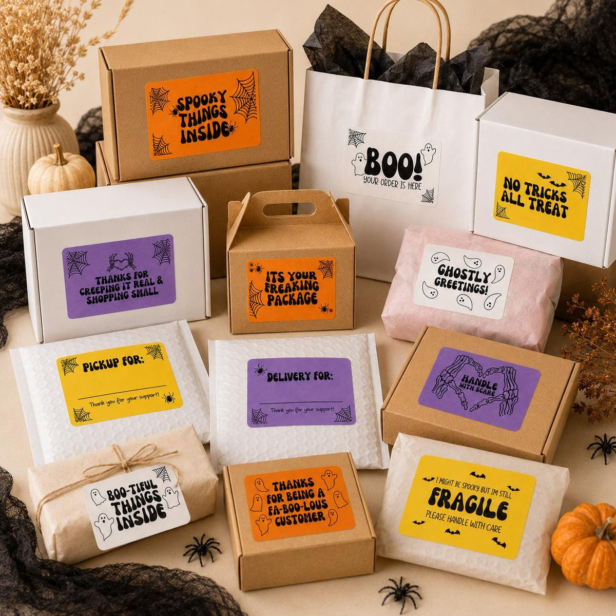 Halloween Thermal Label Rolls, Spooky Small Business Packaging Stickers (Direct Thermal)