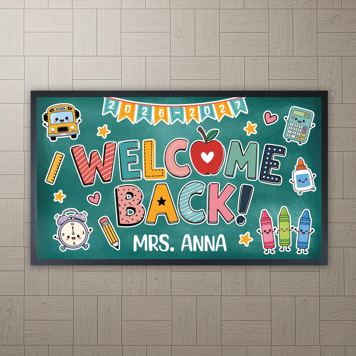 Personalized Teacher Back to School Welcome Mat, Custom Classroom Doormat