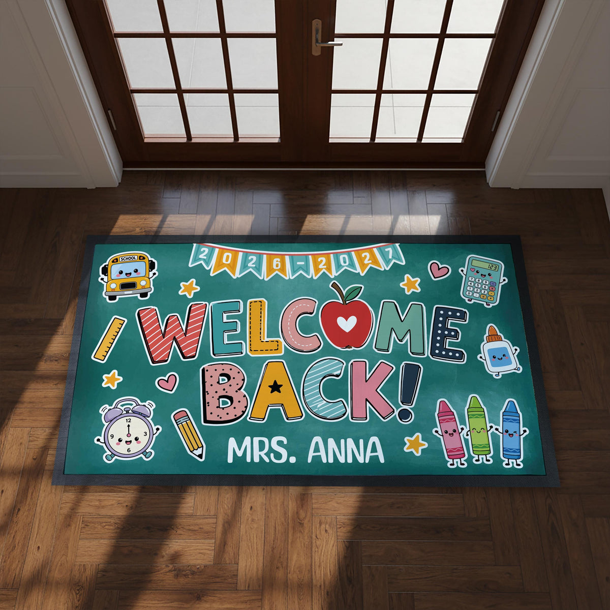 Personalized Teacher Back to School Welcome Mat, Custom Classroom Doormat