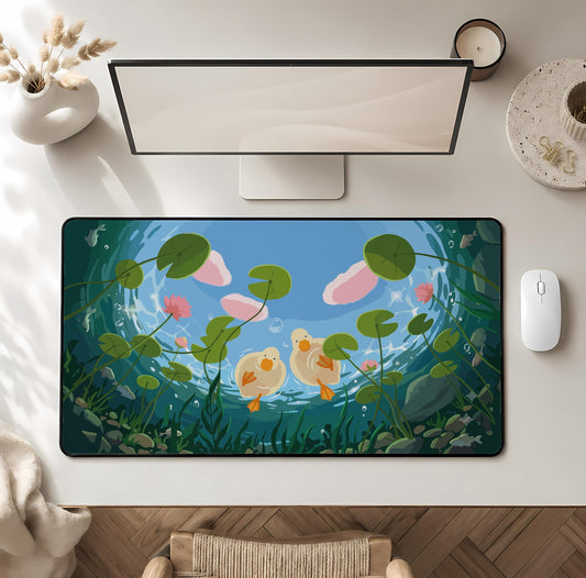 Cute Duck Desk Mat, Underwater Pond Life Mouse Pad, Nature Lover Gift, Cottagecore Office Decor