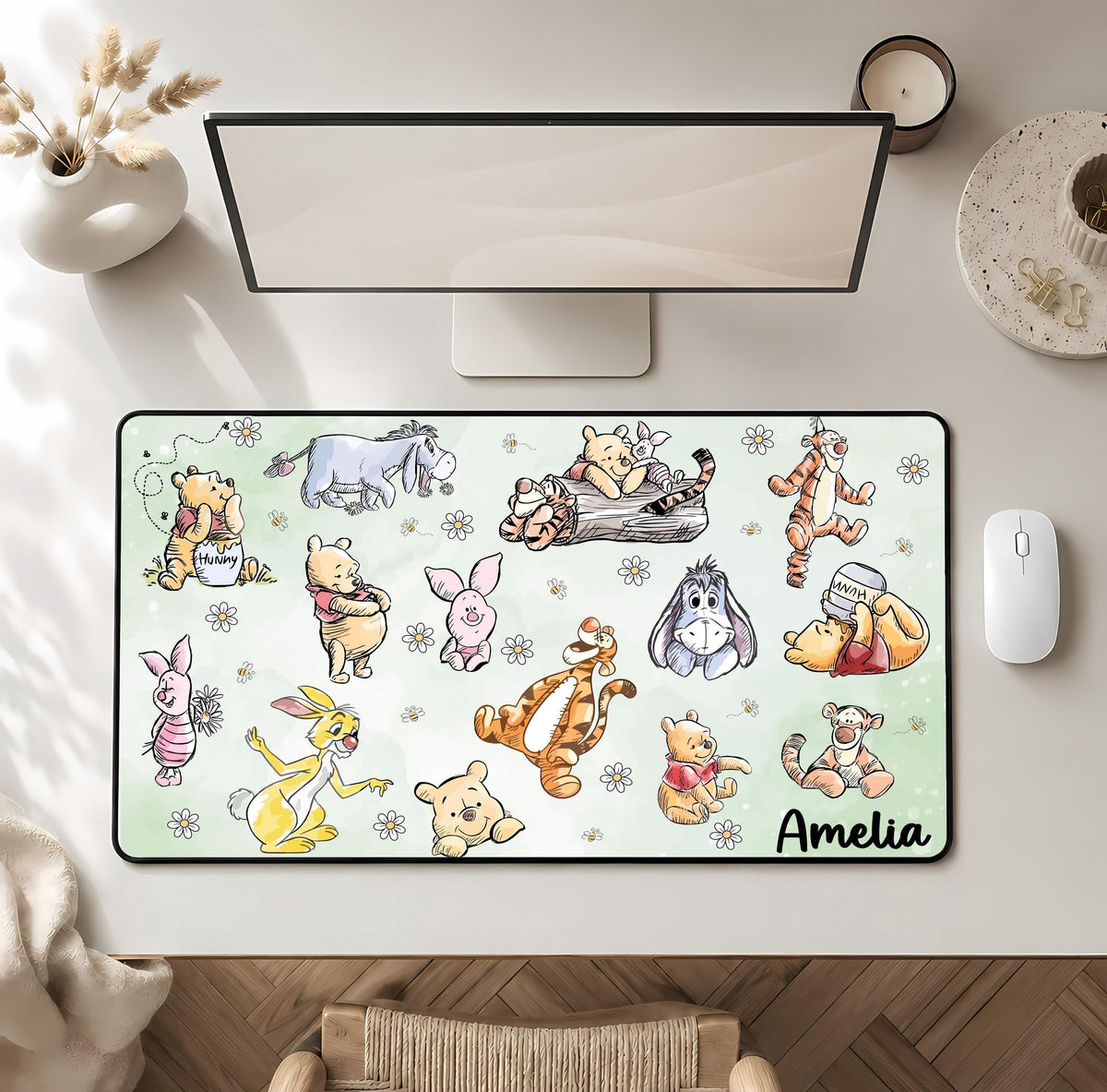 Personalized Cartoon Bear and Friends Desk Mat, Classic Storybook Mouse Pad