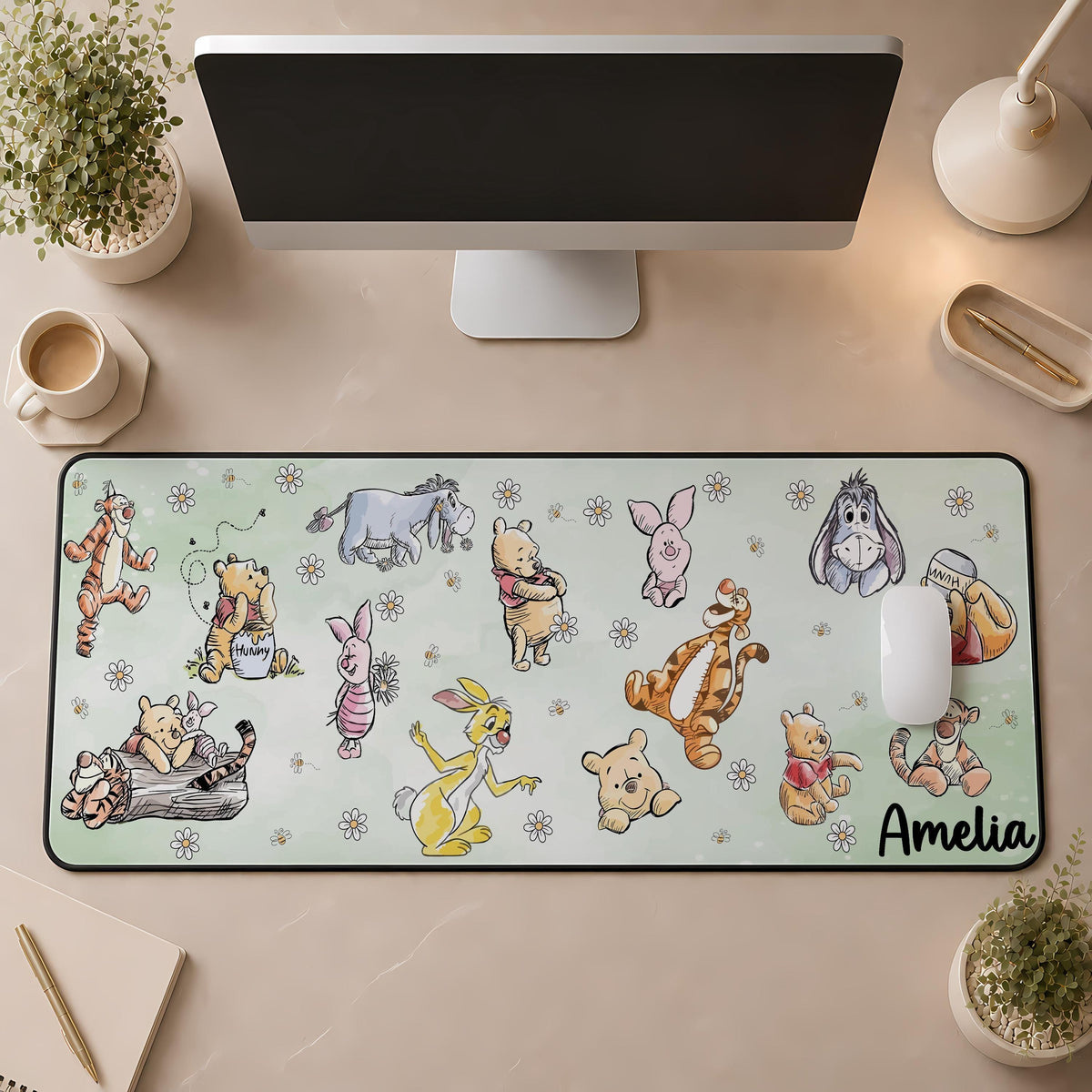 Personalized Cartoon Bear and Friends Desk Mat, Classic Storybook Mouse Pad