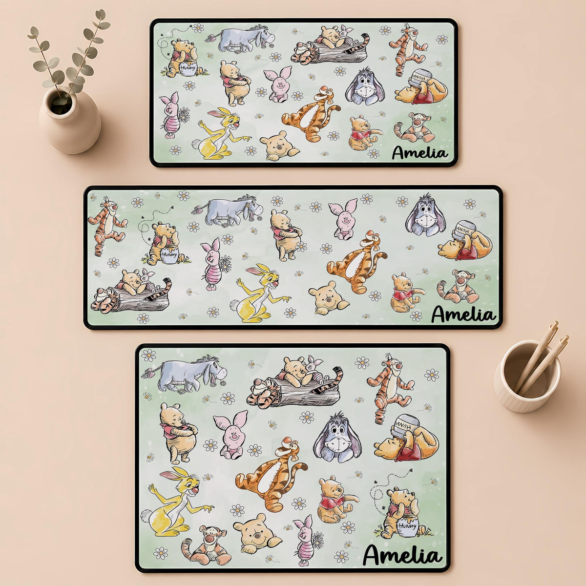 Personalized Cartoon Bear and Friends Desk Mat, Classic Storybook Mouse Pad