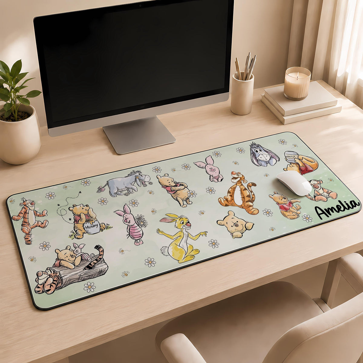 Personalized Cartoon Bear and Friends Desk Mat, Classic Storybook Mouse Pad