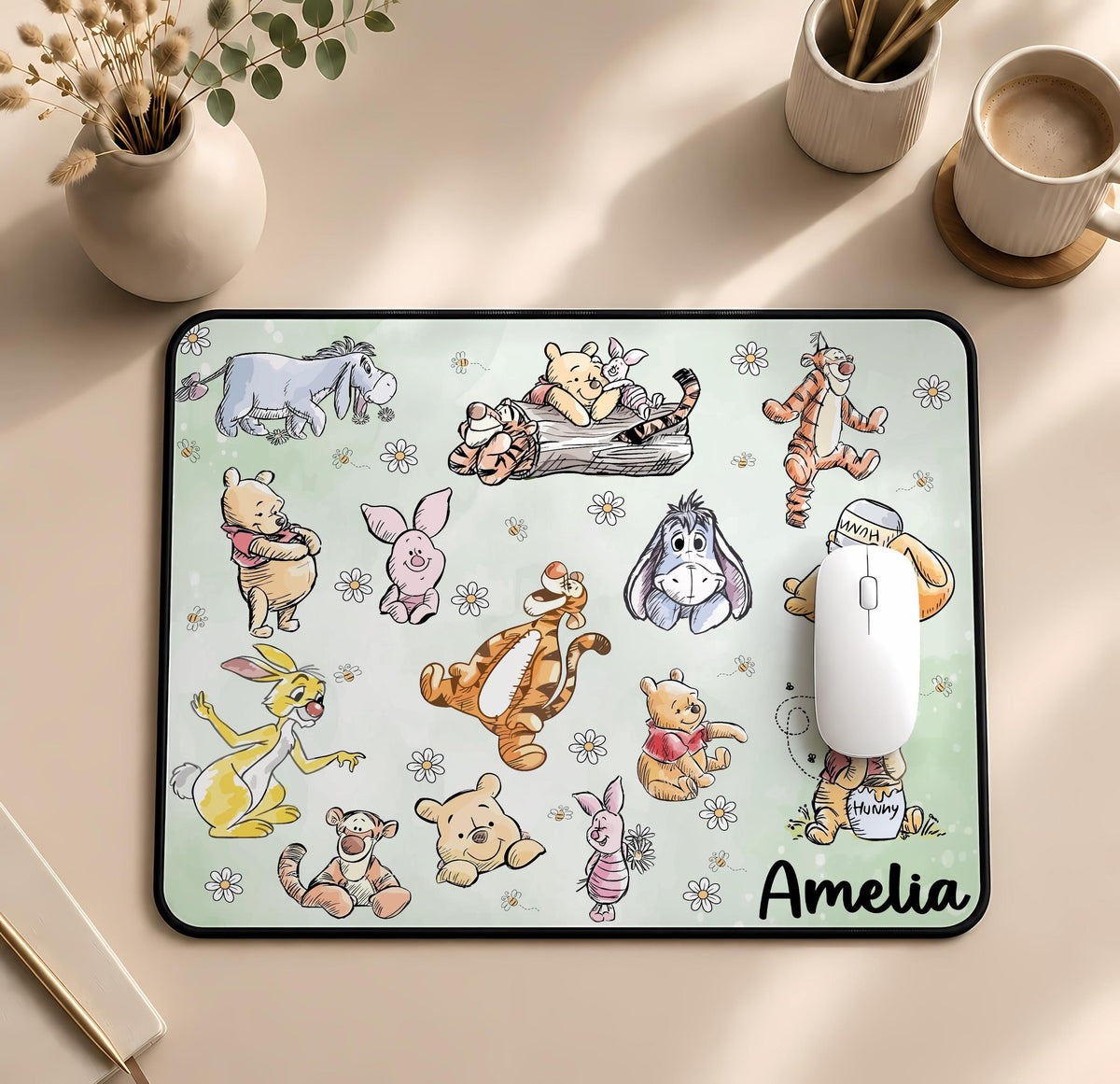 Personalized Cartoon Bear and Friends Desk Mat, Classic Storybook Mouse Pad