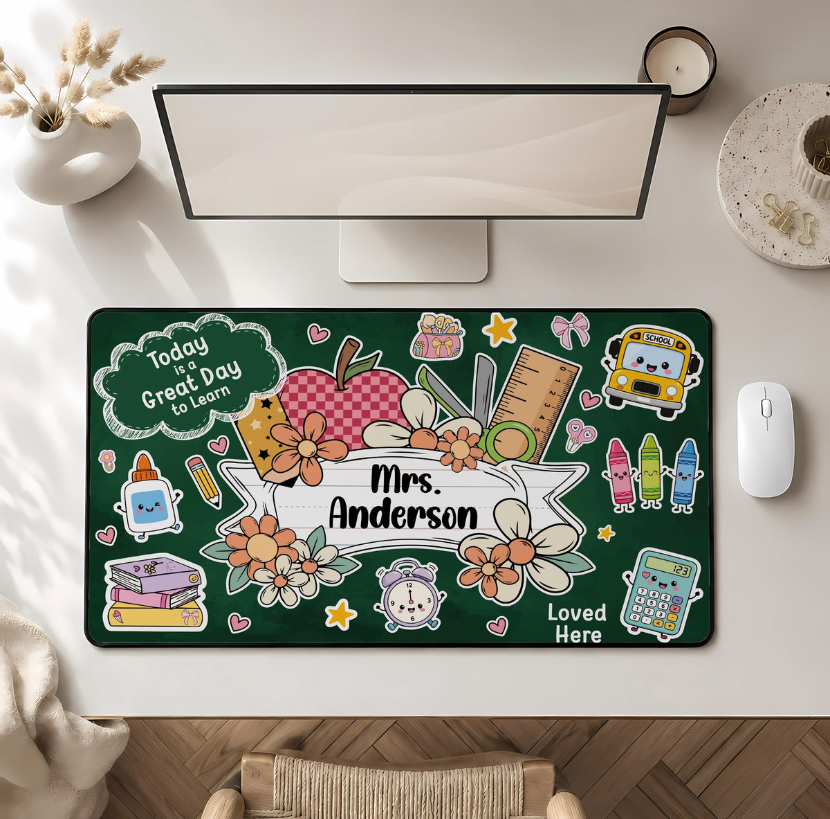 Personalized Teacher Desk Mat, Back to School Mouse Pad, Custom Name Classroom Decor