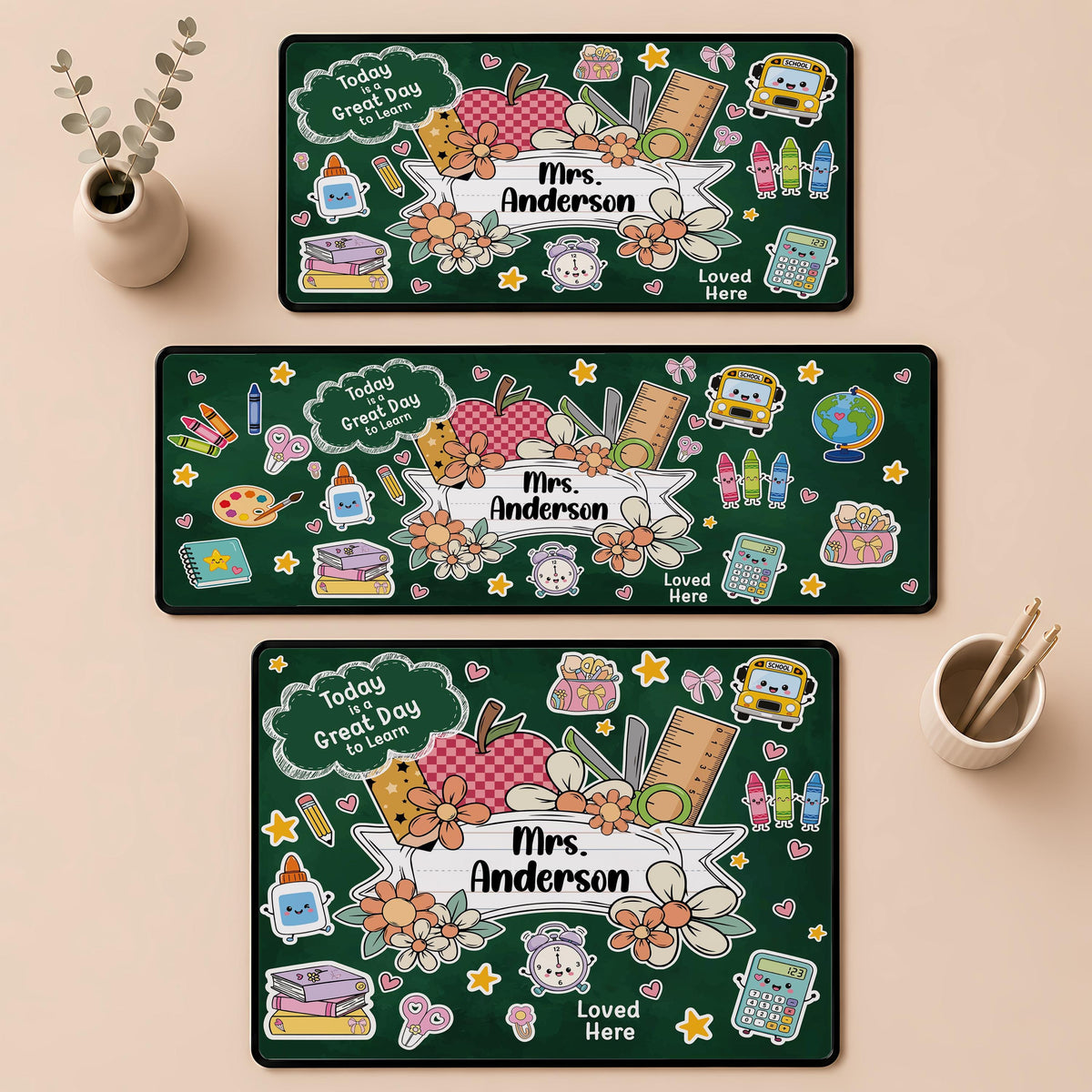 Personalized Teacher Desk Mat, Back to School Mouse Pad, Custom Name Classroom Decor