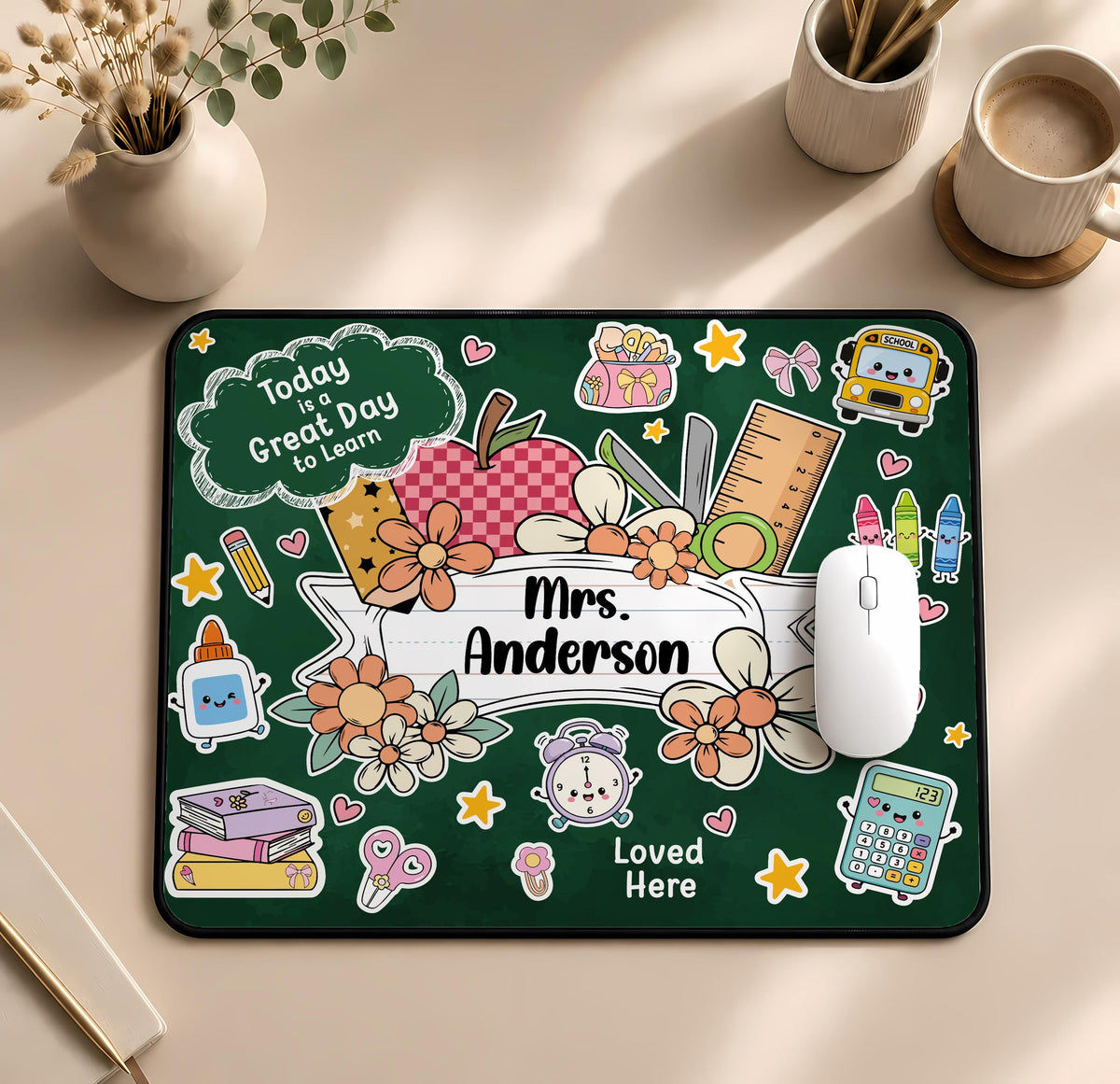 Personalized Teacher Desk Mat, Back to School Mouse Pad, Custom Name Classroom Decor
