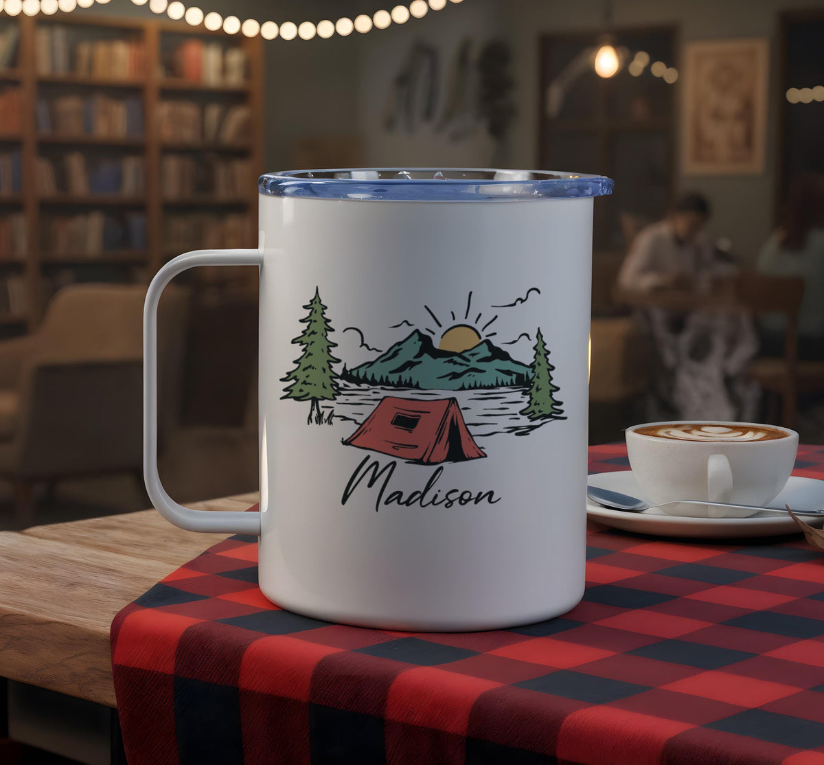 Personalized Camping Mug, Custom Camper Van Coffee Cup, Adventure Awaits Campfire Mug