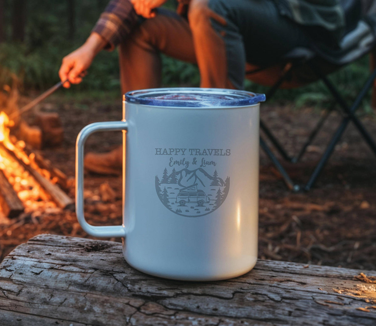Personalized Couples Camping Mug, Custom Adventure Begins Coffee Cup