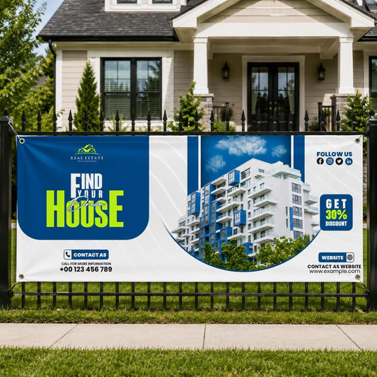 Custom Real Estate Fence Banner, Vinyl House Sign, Outdoor Advertising Grommets