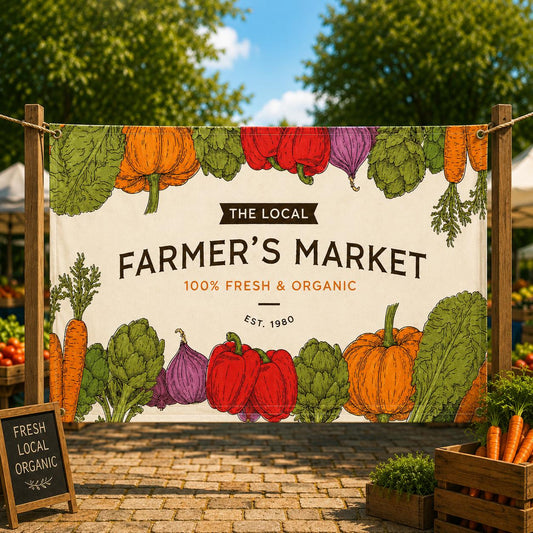 Custom Farmer's Market Banner, Local Farm Tent Backdrop, Vinyl Print & Ship