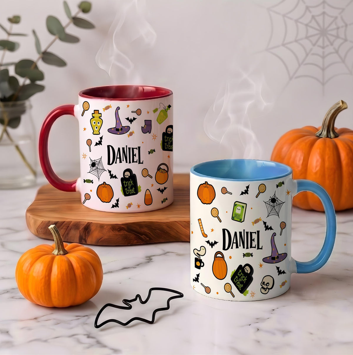 Custom Name Halloween Mug, Spooky Pumpkin Spice Latte Cup, Trick or Treat Gift