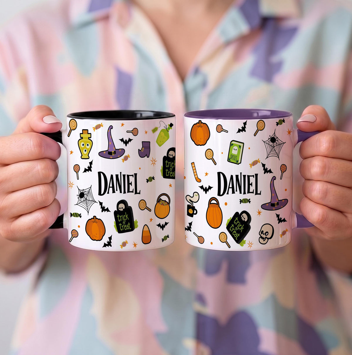 Custom Name Halloween Mug, Spooky Pumpkin Spice Latte Cup, Trick or Treat Gift