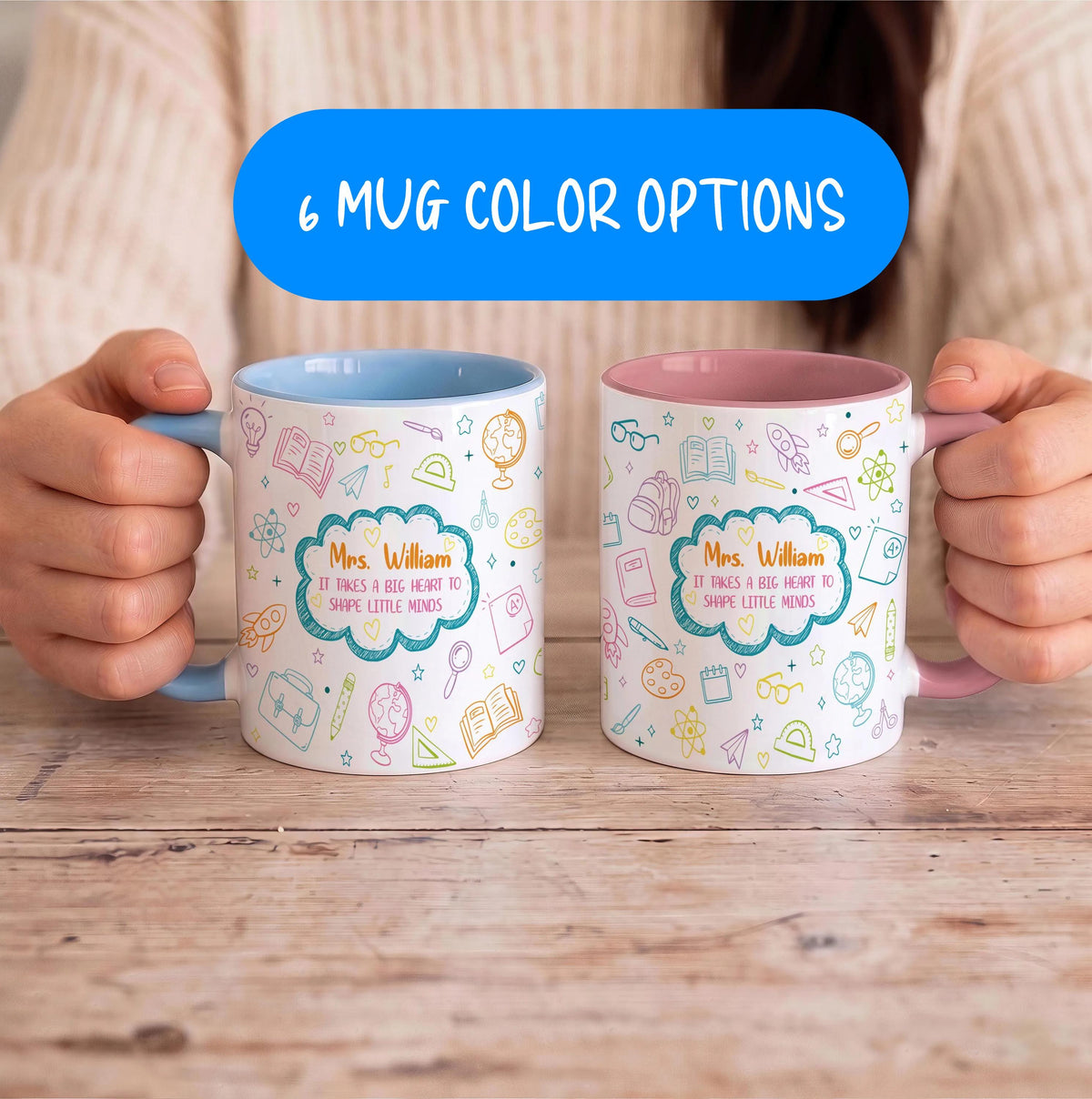 Personalized Teacher Coffee Mug, Big Heart Little Minds Ceramic Cup, 11oz 15oz