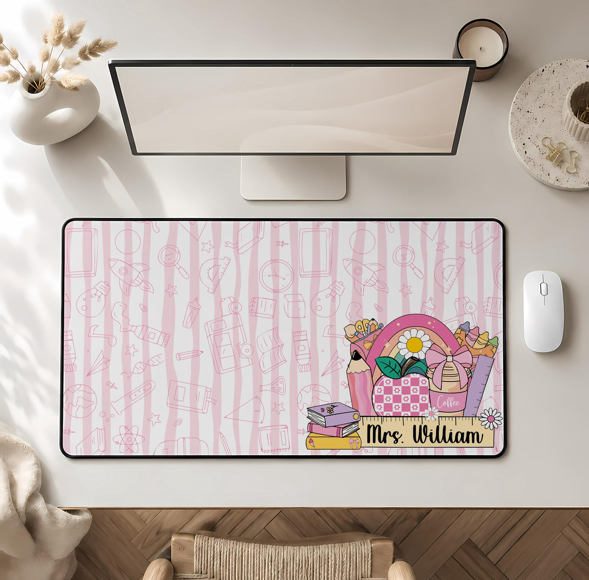 Personalized Teacher Desk Mat, Custom Color Classroom Mouse Pad, Teacher Appreciation Gift