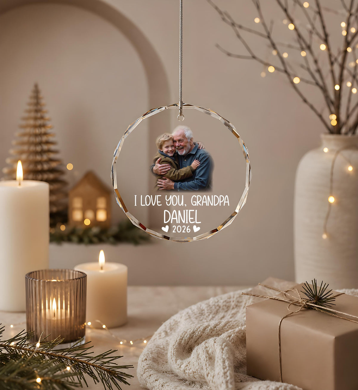 Personalized Photo Grandpa Ornament, I Love You Grandpa Holiday Gift, Grandfather Keepsake