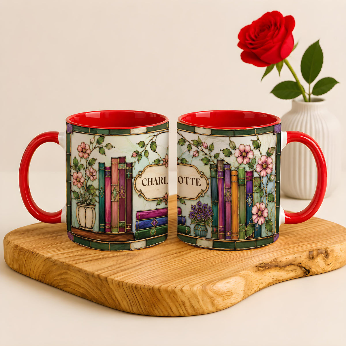 Custom Name Stained Glass Design Bookish Coffee Mug