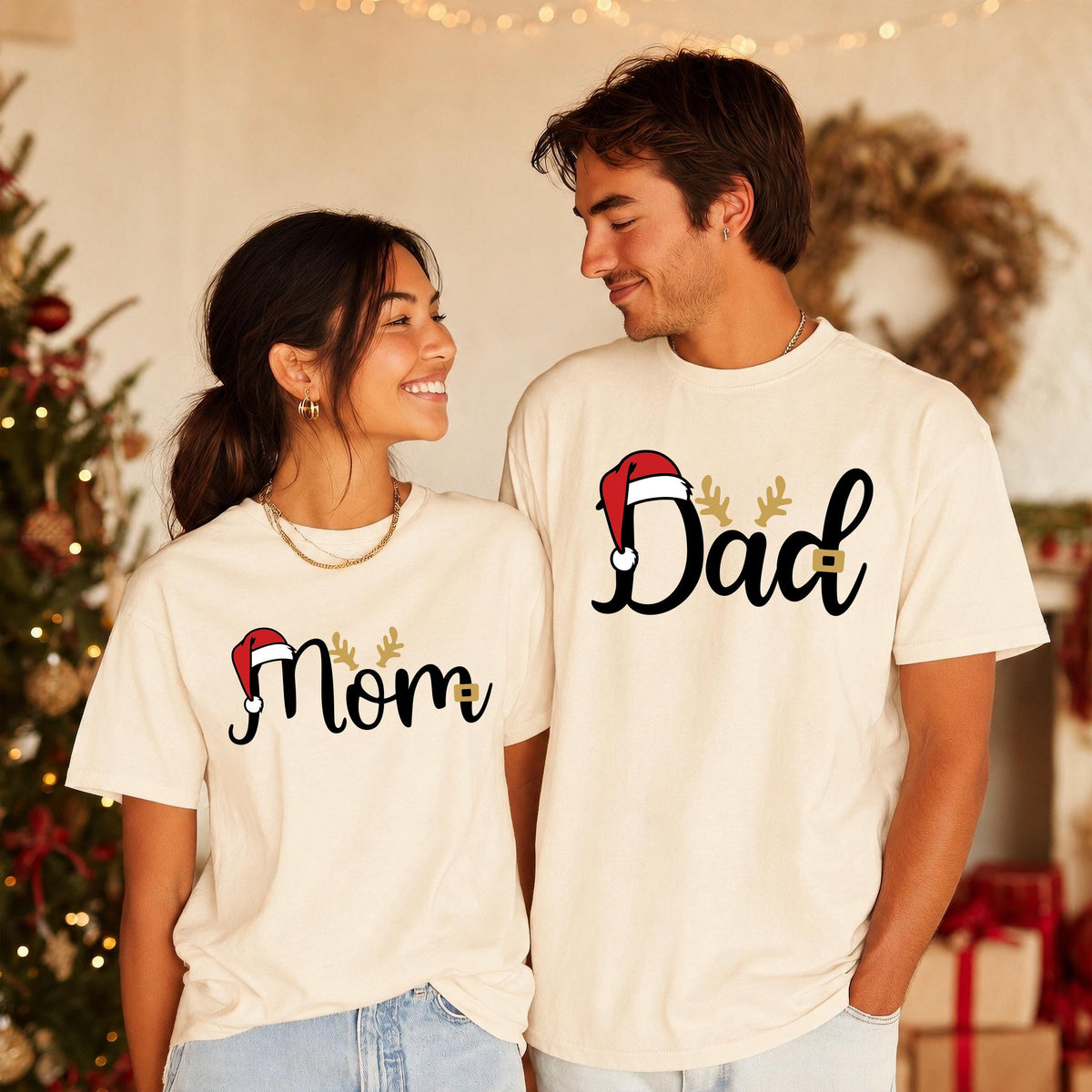 Santa Hat Name T-shirt, Custom Family Christmas Shirt, Holiday Matching Sweatshirt
