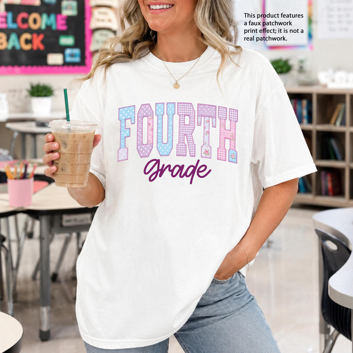 Faux Patchwork Grade Level Comfort Colors® Shirt, Back To School Tee, Teacher Appreciation Gift