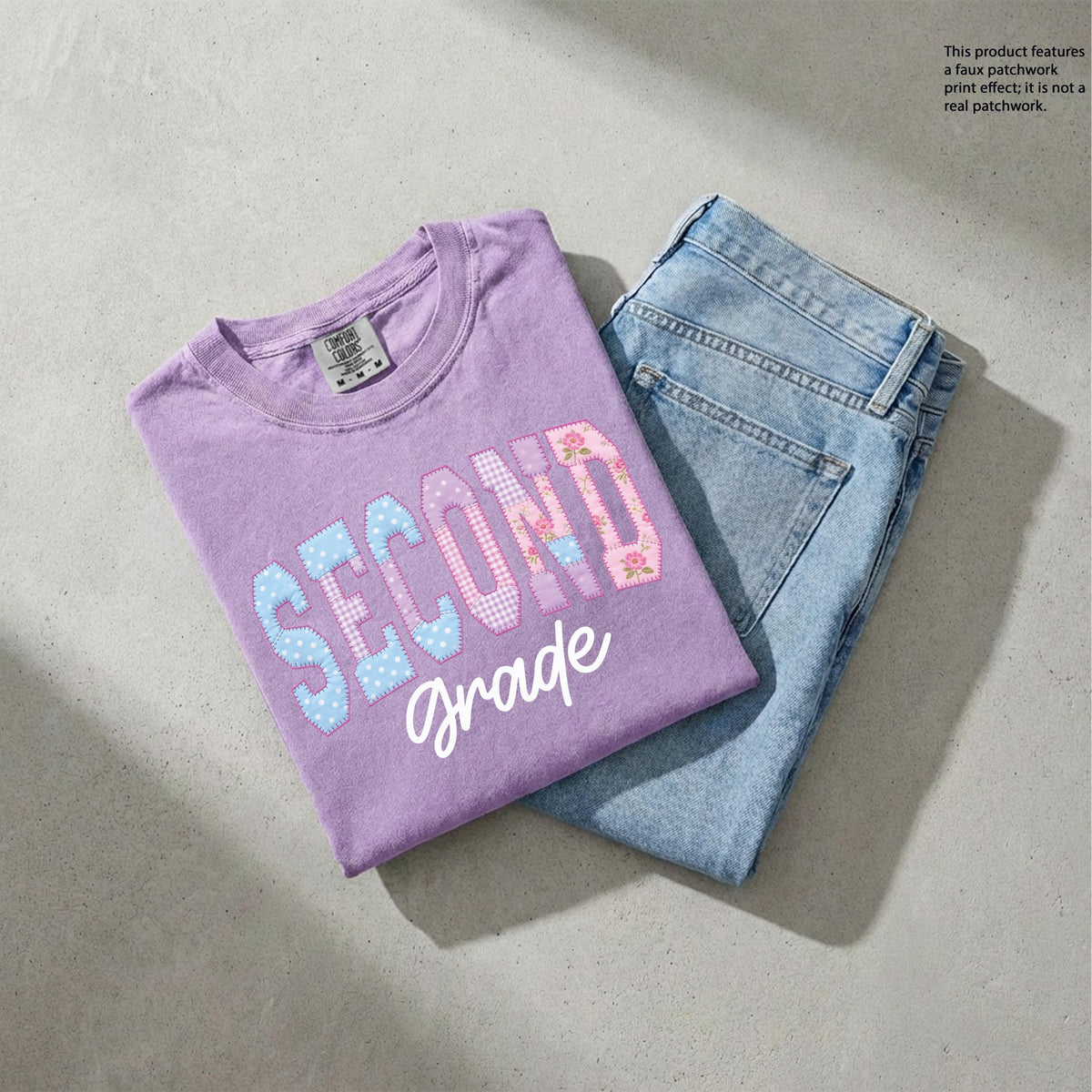 Faux Patchwork Grade Level Comfort Colors® Shirt, Back To School Tee, Teacher Appreciation Gift