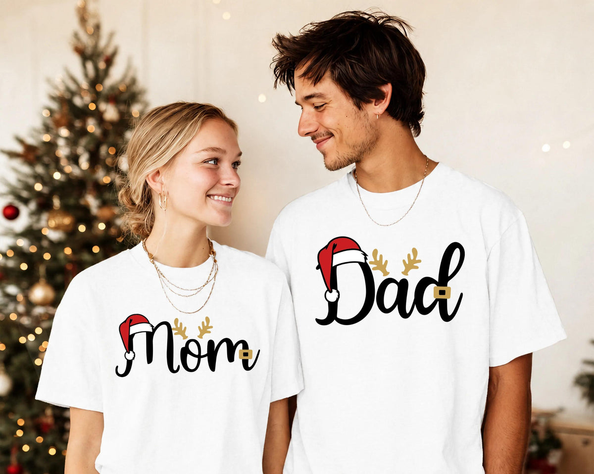 Custom Name Santa Hat Comfort Colors® Shirt, Family Matching Xmas Tees, Christmas Crew Gift