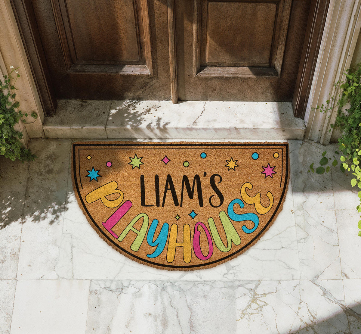 Custom Playhouse Doormat, Colorful Play House Welcome Mat, Kids Name Play Room Rug