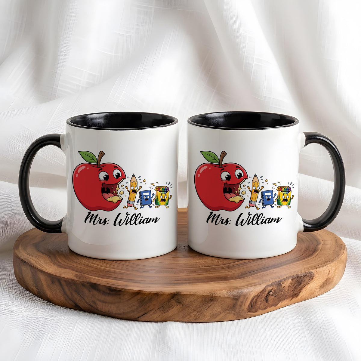 Personalized Funny Teacher Mug, Custom Name Back to School Teacher Gift, Cute Apple Teacher Cup