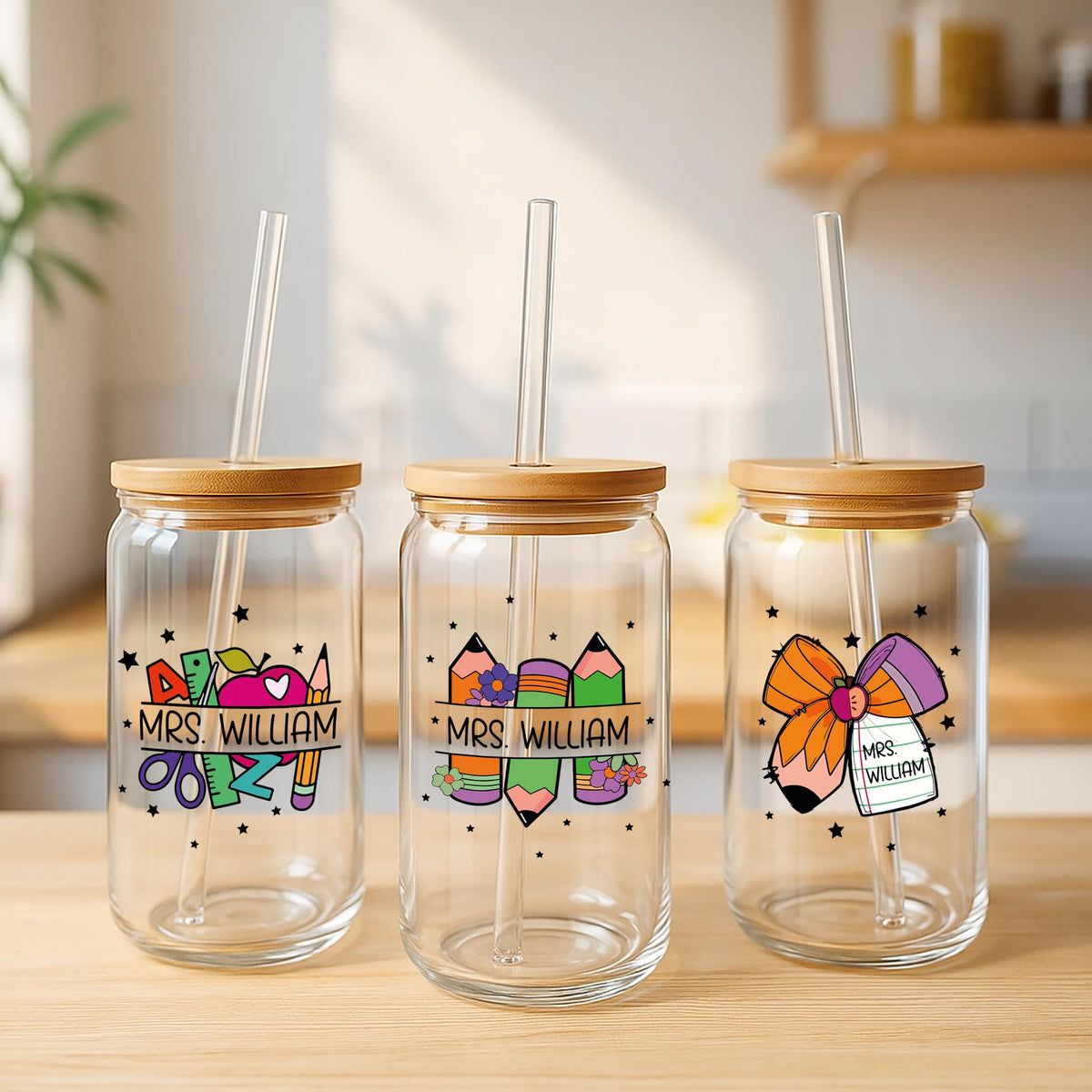 Personalized Teacher Name Can Glass Tumbler, Back to School Teacher Gift