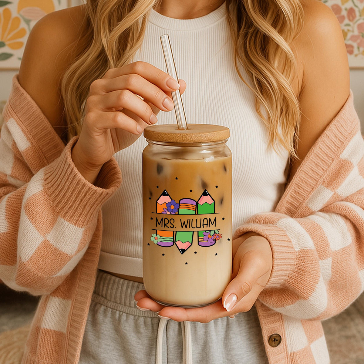 Personalized Teacher Name Can Glass Tumbler, Back to School Teacher Gift