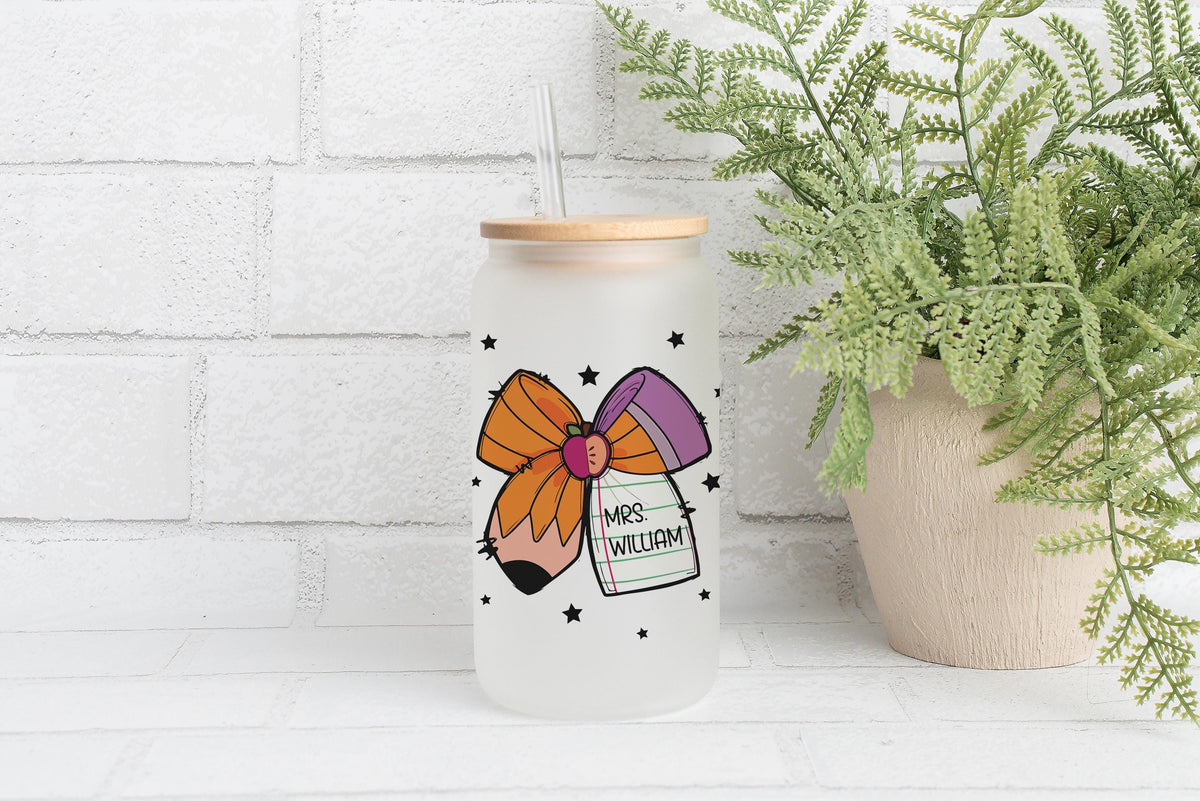 Personalized Teacher Name Can Glass Tumbler, Back to School Teacher Gift