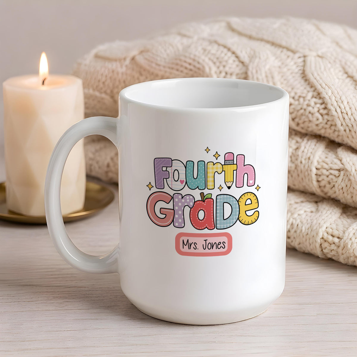 Personalized Teacher Name Grade Level Mug, Elementary School Teacher Coffee Cup